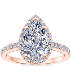 Pear Shaped Classic Halo Diamond Engagement Ring in 14k Rose Gold